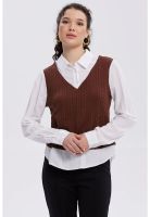 Sweater Mujer Aplicación Blusa Café Oscuro