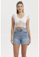 Polera Mujer Encaje Con Lazo Blanco