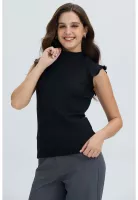 Polera Mujer Rib Terminaciones Negro