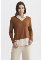 Sweater Mujer Blusa Falsa Y Faldon Camel Oscuro