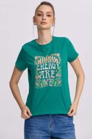 Polera Mujer Básica Print Verde Esmeralda