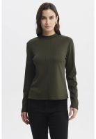 Polera Mujer Rib Lisa Corte Central Verde Musgo