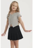 Polera Niña Botones De Lazo Gris Melange