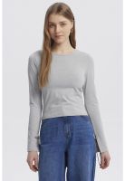 Polera Mujer Lazo Puño Gris Melange