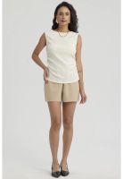 Polera Mujer Recogido Abertura Crema