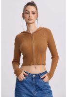 Sweater Mujer Zipper Camel