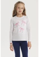 Polera Niña Aplicación Cordón Blanco