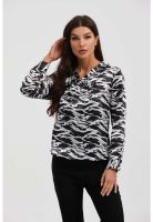 Blusa Mujer Aplicación Lazo Manga Negro - ll