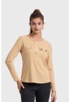 Polera Mujer Pata Botón Rib Arena