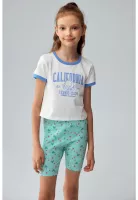 Polera Niña Con Rib A Contraste Celeste