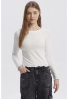 Polera Mujer Juvenil Cuello Bote Recogido Crudo