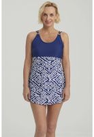 Traje De Baño Mujer Vestido Apertura Azul Oscuro