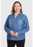 Blusa Mujer Con Tachas Bolsillo Azul - ll