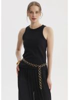 Polera Peto Mujer Básico Liso Rib Negro