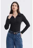Polera Mujer Body Botones Negro