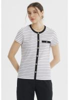 Polera Mujer Abotonado Falso Blanco / Negro