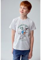 Polera Niño Básica Estampada Gris Melange Claro