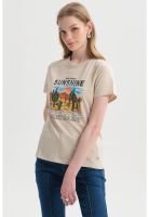 Polera Mujer Básica Print Beige Claro