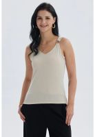 Polera Mujer Rib Hebilla Arena