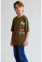 Polera Niño Bordado Y Parche Verde Militar