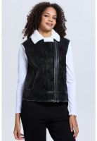 Chaqueta Mujer Efecto Cuero Bonded Negro