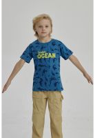 Polera Niño Mini Print Posicional Azul Petroleo