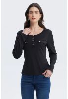 Polera Mujer Aplicación Botones Negro - lV