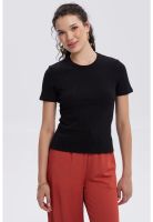 Polera Mujer Rib Crop Lisa Negro