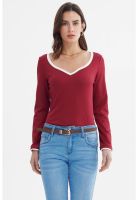 Polera Mujer Ajustado Cuello V Burdeo