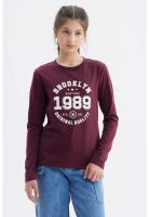 Polera Niña Básica Teen Burdeo