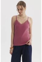 Polera Peto Mujer Pabilo Escote Con Encaje Malva