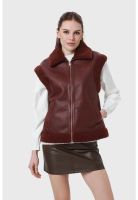 Chaqueta Mujer Efecto Cuero Corto Café