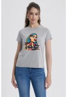 Polera Mujer Básica Print Gris Melange / Rosado