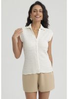 Polera Mujer Textura Abotonada Crudo