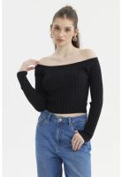 Sweater Mujer Bardot Crop Negro
