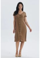 Vestido Mujer Lino Abotonado Café Claro