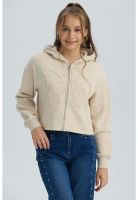 Polerón Niña Full Zipper Mariposa Beige