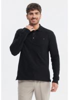 Polera Hombre Lisa Borbada Con Botones Negro