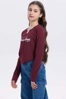 Polera Niña Crop Con Print Burdeo