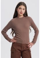 Polera Niña Cuello Alto Parcial Café