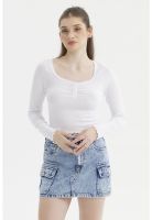 Polera Mujer Escote Abotonado Blanco