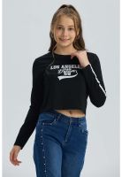 Polera Niña Bordado Parche Negro