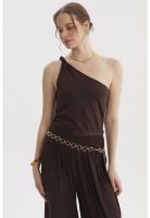 Polera Mujer Asimétrico Nudo Con Hombro Café Oscuro