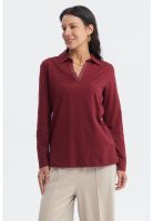 Polera Mujer Cuello Camisero Rojo
