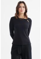 Polera Mujer Con Abertura Y Nudo Negro