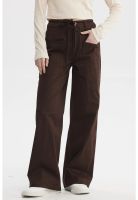 Pantalón Mujer Con Cordón Calce Recto Café Oscuro