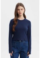 Polera Mujer Rib Abertura Puño Azul