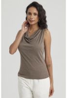 Polera Mujer Cuello Drapeado Café
