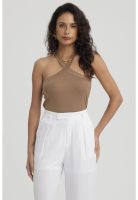 Polera Mujer Cruzado Rib Café Claro