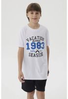 Polera Niño Letras Bordadas Blanco